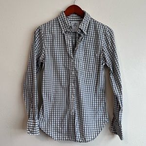 Black Fleece Brooks Brothers Gray White Gingham Collared Button Down Top